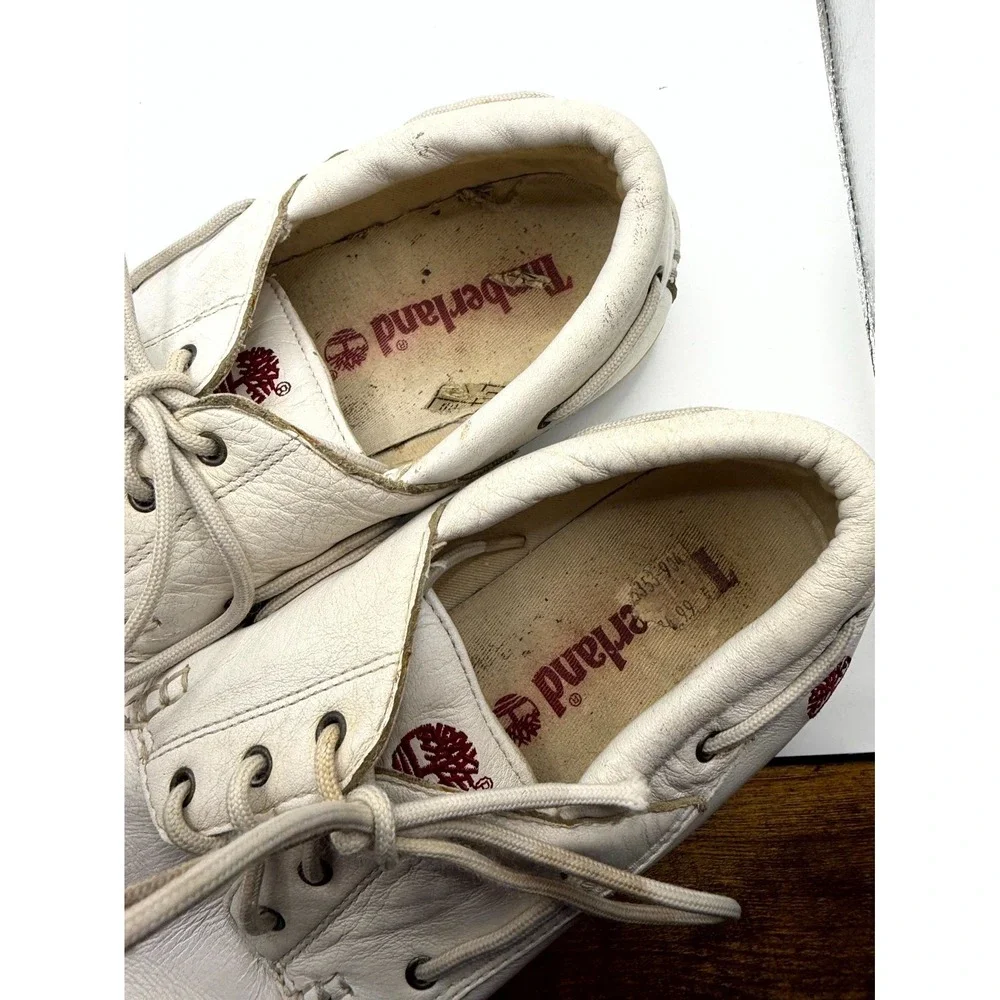 Timberland Newport Bay Mens 10 M Cloud White Leather Low Top Lace Up Boat Shoes